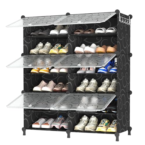AWTATOS 6 Tier Shoe Rack Organizer, Shoe Storage Cabinet with Door, Black | 24 Pair Capacity Shoe Storage Shelves for Closet Hallway Bedroom Entryway - color: Black, size: 6 Cube