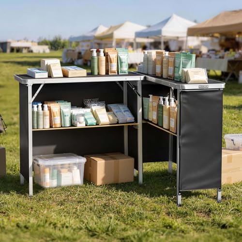 VEVOR Folding Portable Bar Table, 2 pcs, 38.6 x 15.2 x 34.3 in, with Carry Bag, Storage Shelf, Detachable Skirt, Quick and Easy Setup, Foldable Mobile Bartending Station for Events, Party, Tradeshow - size: 38.6 x 15.2 x 34.3 inches