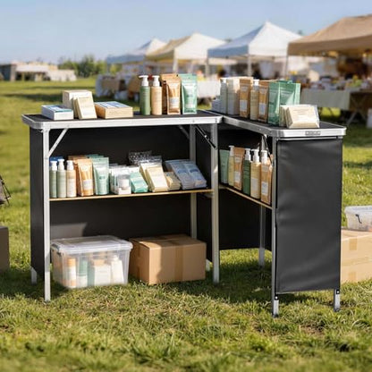 VEVOR Folding Portable Bar Table, 2 pcs, 38.6 x 15.2 x 34.3 in, with Carry Bag, Storage Shelf, Detachable Skirt, Quick and Easy Setup, Foldable Mobile Bartending Station for Events, Party, Tradeshow - size: 38.6 x 15.2 x 34.3 inches