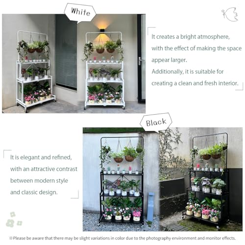 lumizone Foldable 4-Tier Plant Stand With Wheels Indoor Outdoor Black | Hanging Plant Shelf No Assembly Required Pot Placement Area Sturdy Fall Prevention Storage Shelf Flower Pot Stand