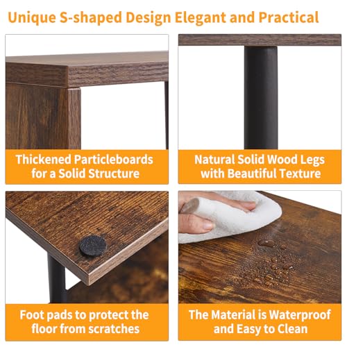 Aibiju Side Table, S Narrow Side Table, Mid-Century Modern Nightstand with Open Storage Shelf, Sofa Table for Small Space, End Table Rustic Brown YD-ST003H - color: Rustic Brown