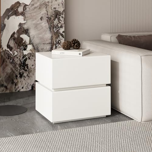 Modern Nightstand with Lights Strip, Leather Wrapped Bedside Table with 2 Drawers, Small Night Stands for Bedroom, End Table, Side Table, No Assembly Required (White, Light Drawers) - size: Light Drawers