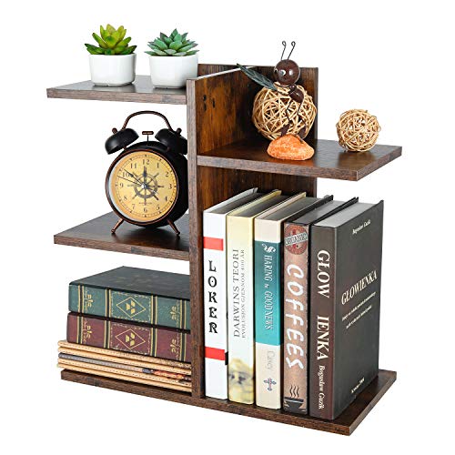PAG Wood Desktop Shelf Small Bookshelf Desk Supplies Organizers and Accessories Storage Display Rack Office Decor for Women, Antique Brown - color: Antique Brown, size: Style 5