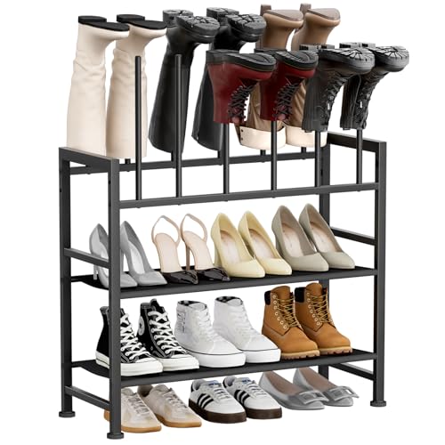 DIMJ Boot Rack 4-Tier - Black Metal Boot Storage Rack for Tall Boots Organizer Tall Boots, Multiuse Shoe Rack for Boots, Sneakers, High-Heel, Entryway, Fits 6 Pairs - size: 4 Tier - 6 Pairs