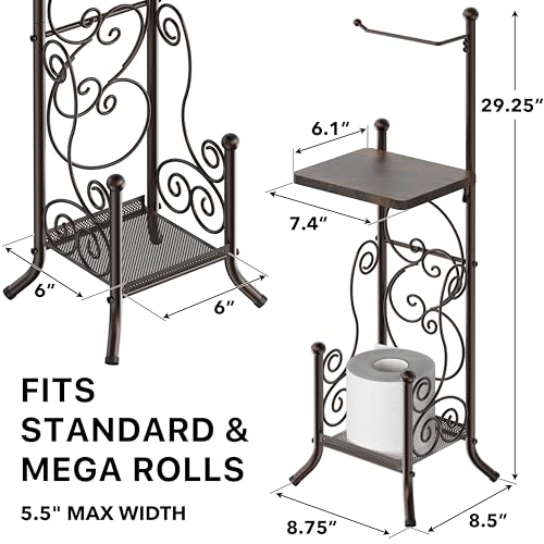 Simple Houseware English Style Toilet Paper Stand Holder w/Woodtop, Bronze | 4 Paper Rolls, 8.5" x 8.75" x 29.2" - color: Bronze, size: Wood Shelf - 29.2''H