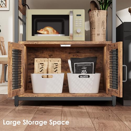 Garvee Microwave Stand with Fridge Stand Space, Industrial Kitchen Shelf with Power Outlet, Freestanding Kitchen Storage for Pantry Living Room, 47.2 x 19.7 x 68.1 Inches, Rustic Brown