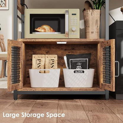 Garvee Microwave Stand with Fridge Stand Space, Industrial Kitchen Shelf with Power Outlet, Freestanding Kitchen Storage for Pantry Living Room, 47.2 x 19.7 x 68.1 Inches, Rustic Brown