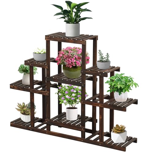 COSTWAY 6-Tier Multifunctional Wood Flower Stand, Shelf Holder for Multiple Plants, Freestanding Plant Rack for Garden, Patio, Balcony, Living Room, Indoor, Outdoor