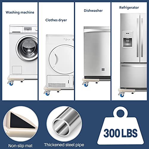 SPACECARE Mini Fridge Stand Mobile Roller, Adjustable Furniture Dolly with 4 Locking Wheels, Heavy Duty Washing Machine Base, Universal Appliance Pedestal for Dryer and Refrigerator- Off White - color: Ivory