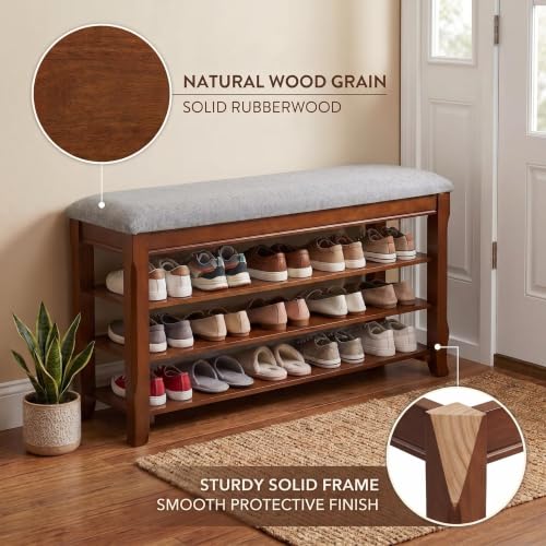 SolidWood Entryway Shoe Storage Bench, Flip-Top Soft-Close Lid, Adjustable Shelves, Cushioned Entryway Shoe Rack Organizer,Hallway, Closet, Foyer 39.4'' - size: 39.4"