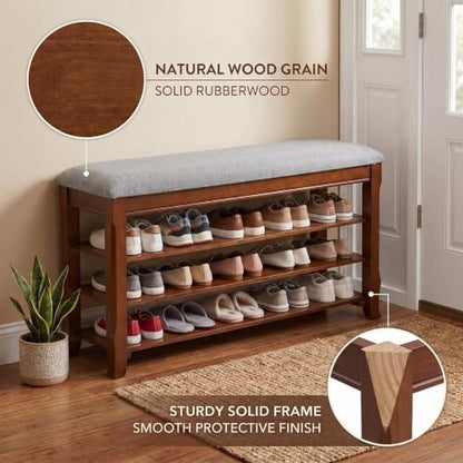 SolidWood Entryway Shoe Storage Bench, Flip-Top Soft-Close Lid, Adjustable Shelves, Cushioned Entryway Shoe Rack Organizer,Hallway, Closet, Foyer 39.4'' - size: 39.4"