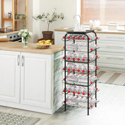 Vrisa Water Bottle Organizer 7 Tier Free Standing Water Bottle Holder Stand with Storage Shelves Beverage Drink Soda Can Rack Dispenser Metal Storage Shelf for Kitchen Pantry Party Office, Black - size: 7-Tier