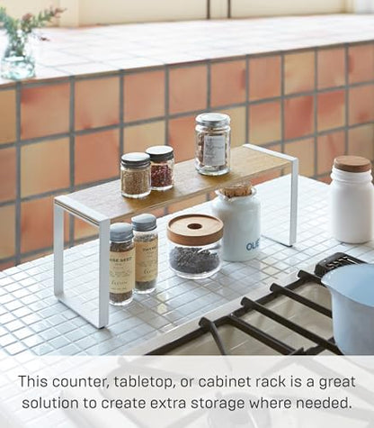 YAMAZAKI Home Kitchen Rack - Counter Storage Shelf Organizer Steel + WoodWhite
