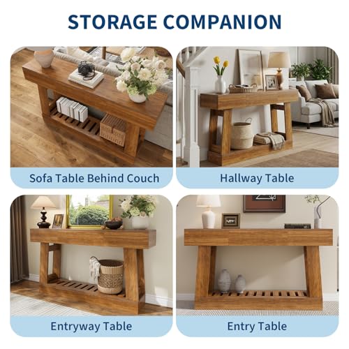 60" Farmhouse-Style Entryway Table with Drawers, Two-Tier Storage Design with Includes Drawers and Open Shelves, Sturdy Wooden Frame, Easy to Clean, Perfect for Entryways, Hallways, and Living Rooms