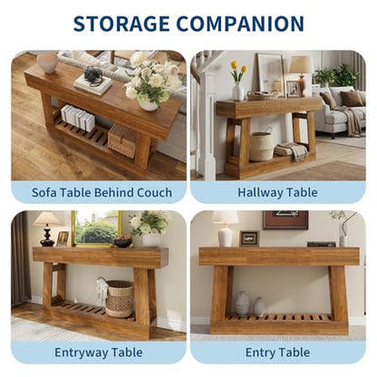 60" Farmhouse-Style Entryway Table with Drawers, Two-Tier Storage Design with Includes Drawers and Open Shelves, Sturdy Wooden Frame, Easy to Clean, Perfect for Entryways, Hallways, and Living Rooms