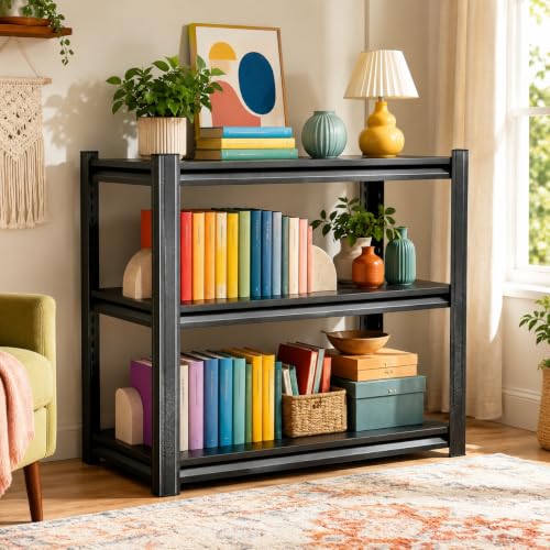 3 Tier Metal Bookshelf, Adjustable Tall Bookcase, Heavy Duty 1800 LBS Modern Deep Book Shelf, Bolt-Free Storage Shelves for Living Room, Home Office, Garage, 36" Wx 12" Dx 32" H - size: 3 Tier-36"Wx 12"Dx 32"H