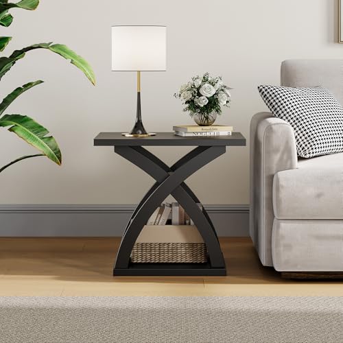ChooChoo Side Table,Modern End Table with Storage Shelf, X-Design | Simple shape, Living Room, Black - color: Black, size: 15.7"D x 21.7"W x 19.6"H