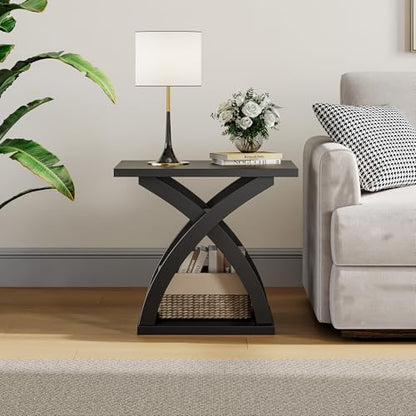 ChooChoo Side Table,Modern End Table with Storage Shelf, X-Design | Simple shape, Living Room, Black - color: Black, size: 15.7"D x 21.7"W x 19.6"H