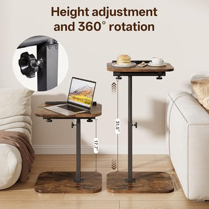 TV Tray Table, Sofa Side Armrest Tray, C Shaped End Table | Adjustable Height, Flip-Top, Snack Side Table with 360° Swivel and 180° Tilt, for Couch, Small Spaces, Bed, Chair, Brown - color: Brown