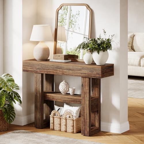 Tribesigns 41.34-Inch Farmhouse Console Table, 2-Tier Narrow Sofa Table Behind The Couch, Entryway Furniture with Storage Shelves for Hallway Foyer Living Room, Rustic Brown - color: Rustic Brown
