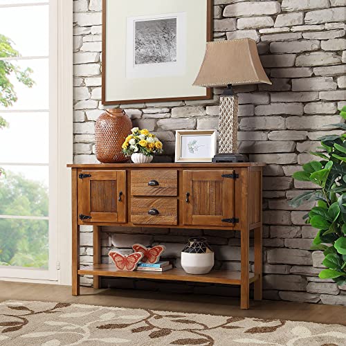 LKTART Solid Wood Farmhouse Console Table,Sofa Table with Storage Drawers and Shelves,Entryway Table for Entry Hallway Foyer Sofa Side Table,Easy Assembled (46.5" Brown) - color: Brown