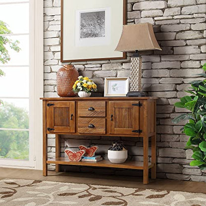 LKTART Solid Wood Farmhouse Console Table,Sofa Table with Storage Drawers and Shelves,Entryway Table for Entry Hallway Foyer Sofa Side Table,Easy Assembled (46.5" Brown) - color: Brown