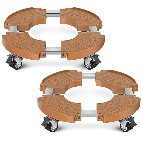 VANCASTLE Plant Caddy with Lockable Wheels 15-22'' Adjustable Plant Stand | Heavy Duty 450lbs Capacity with Wheels Rolling base, Plant Dolly for Flower Pot Mover Indoor Outdoor, Khaki, 2 Pack - color: Adobe, size: 2