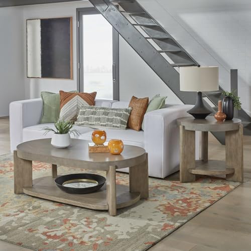 Liberty Furniture Affinity Opt 3 Piece Set - Oval Cocktail Table, 2 End Tables - Dusty Taupe Faux Concrete Tops - size: 3 Piece- Oval Cocktail Table, 2 End Tables