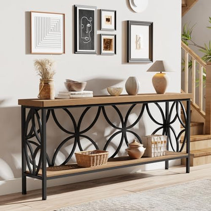 Tribesigns 70.9-Inch Narrow Sofa Table, FarmhouseLong Sofa Table Behind Couch, Entry Console Table with Storage for Entryway, Living Room, Foyer, Unique Design, Oak - color: Oak