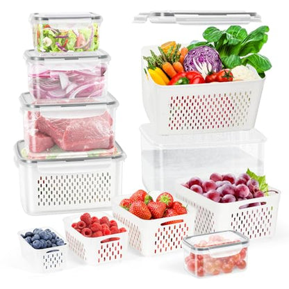 12 Pieces Fruit Storage Containers For Fridge with Removable Colanders | 6 Pack BPA-Free Fresh Food Containers with Airtight Lids Fresh for Fruit Berry Produce Vegetable, Dishwasher & Microwave Safe - color: 6 Sets/12 Pcs - S
