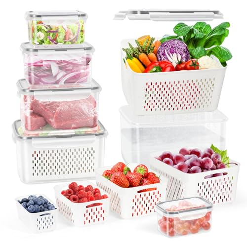 12 Pieces Fruit Storage Containers For Fridge with Removable Colanders | 6 Pack BPA-Free Fresh Food Containers with Airtight Lids Fresh for Fruit Berry Produce Vegetable, Dishwasher & Microwave Safe - color: 6 Sets/12 Pcs - S