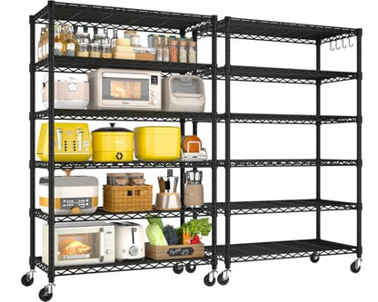 PrimeZone 6 Tier Wire Shelving with Wheels 79''H 1500lbs Storage Shelves NSF Certified Heavy Duty Steel Metal Shelf Adjustable Rolling Rack Kitchen Garage Closet Pantry Laundry 79''HX36''WX16''D 2Pcs - size: 36" W x 16" D x 79" H