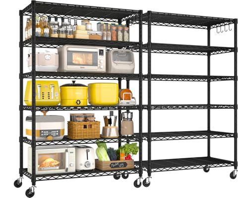 PrimeZone 6 Tier Wire Shelving with Wheels 79''H 1500lbs Storage Shelves NSF Certified Heavy Duty Steel Metal Shelf Adjustable Rolling Rack Kitchen Garage Closet Pantry Laundry 79''HX36''WX16''D 2Pcs - size: 36" W x 16" D x 79" H