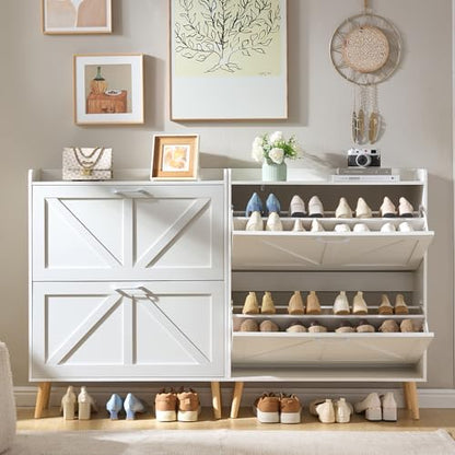 LEYAOYAO Shoe Cabinet Storage for Entryway with 2 Flip Drawers | Rack Narrow Organizer Slim Hidden Wood Shoe Cabinet Furniture - color: White
