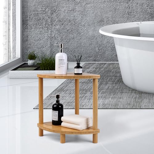 Upgraded Bamboo Corner Shower Stool for Inside Shower Waterproof,2-Tier Shower Foot Rest with Storage Shelf,Corner Shower Shelf Bench Caddy Shaving Leg,Bath Seat,Gifts for Women Mom - style: GU-QZST05