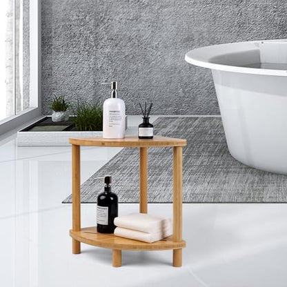 Upgraded Bamboo Corner Shower Stool for Inside Shower Waterproof,2-Tier Shower Foot Rest with Storage Shelf,Corner Shower Shelf Bench Caddy Shaving Leg,Bath Seat,Gifts for Women Mom - style: GU-QZST05