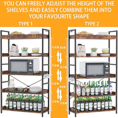 HCHQHS 5 Tier Bookshelf, Adjustable Industrial Bookcase, Vertical Tall Book Shelf, Wood and Black Metal Open Bookshelves for Home Office, Living Room, Bedroom - color: Rustic Brown, size: 5-Tier (31.5"W x 57"H)