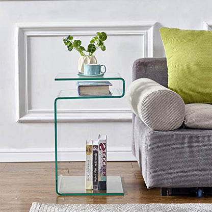 Glass Nightstand,Side Table,S-Shaped End Table for Living Room,Bedside Table for Bedroom (Clear) - color: Clear