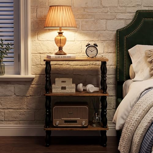Side Table, 3-Tier Small End Table, Modern Oval Night Stand Accent Table for Living Room, Bedroom, Rustic Brown