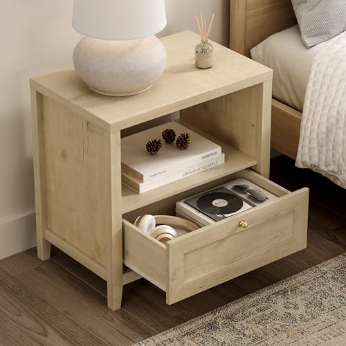 Modern Nightstands Set of 2, Farmhouse End Side Table with Drawer Freestanding Wide Bedside Table for Living Room Bedroom Sofa, Light Oak - color: 1 Drawer/Light Oak, size: 2PCS