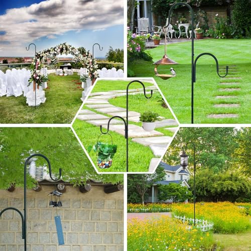 MIPON Adjustable 78/62/46/30 Inch Double Shepherds Hooks or Outdoor | Garden Shepards Hook for Outdoor Bird Feeder,Hanging Plants,Solar Light,3/4 Inch Width