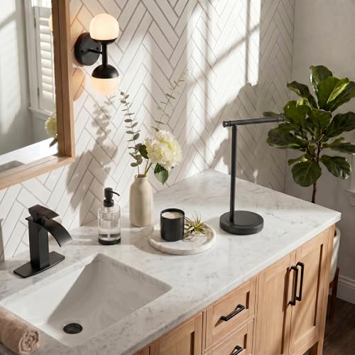 Hoimpro 13" Matte Black Stand Hand Towel Holder Bathroom Kitchen Countertop Towel Rack Towel Bar Ring Free Standing Counter T Bath Accessories Freestanding Vanity Sink Hardware Stainless Steel - color: Matte Black