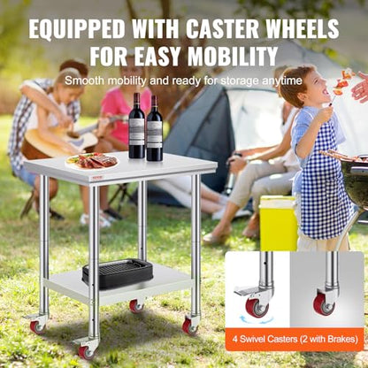 VEVOR Stainless Steel Work Table 30 x 24 x 33 Inch Prep Table with 4 Caster - size: 30*24*33In, style: With Caster