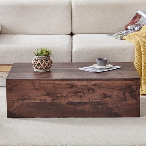 39" Rectangular Compact Coffee Table,Small Cube End Table,Modern Side Table with Stylish Wood Grain Pattern,Minimalist Accent Table for Living Room,Office,Apartment,Nightstand(Walnut,39") - color: Walnut,39.9"