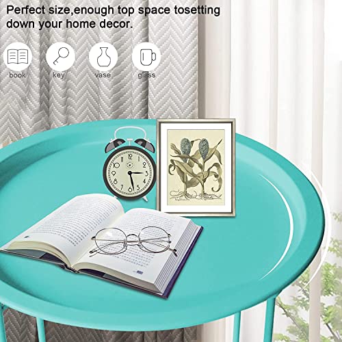 Garden 4 you End Table Set of 2, Outdoor Side Table, Small Patio Table Metal Side Table, Round Folding Side Table, for Outdoor and Living Room,Green - color: Green