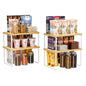 Ekisemio Kitchen Cabinet Organizer, Bamboo Spice Rack Organizer for Cabinet, Stackable & Expandable Counter Shelves, Set of 4, White and Natural