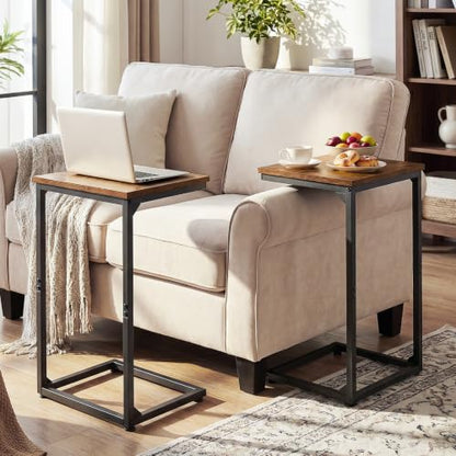 AMHANCIBLE C Shaped End Tables Set of 2, Couch Side Tables that Slide Under Sofa, Slim TV Trays for Living Room and Bedroom, Narrow Space Saving Laptop Workstation, Rustic Brown, HET02BBR - color: Rustic Brown