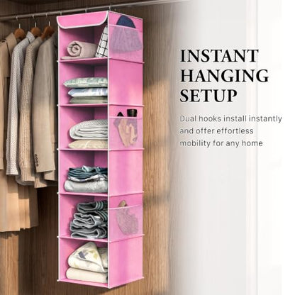 Simple Houseware 6 Shelf Hanging Closet Organizer, Pink - color: Pink, size: 6 Shelf