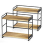 SRIWATANA 2 Pack Bathroom Counter Organizer, 2 Tier Countertop Organizers, Kitchen Counter Shelf Spice Rack Countertop Storage Wood Shelf - Carbonized Black