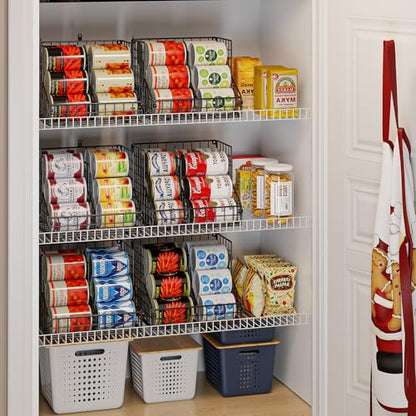 Stackable Can Organizer for Pantry with 2 Adjustable Dividers, Soda Can Organizer, Can Storage Dispenser Holds up to 28 Cans, 2 tier Metal Wire Baskets Can Holder for Kitchen Cabinet Pantry, Black - size: S-(2 pack)